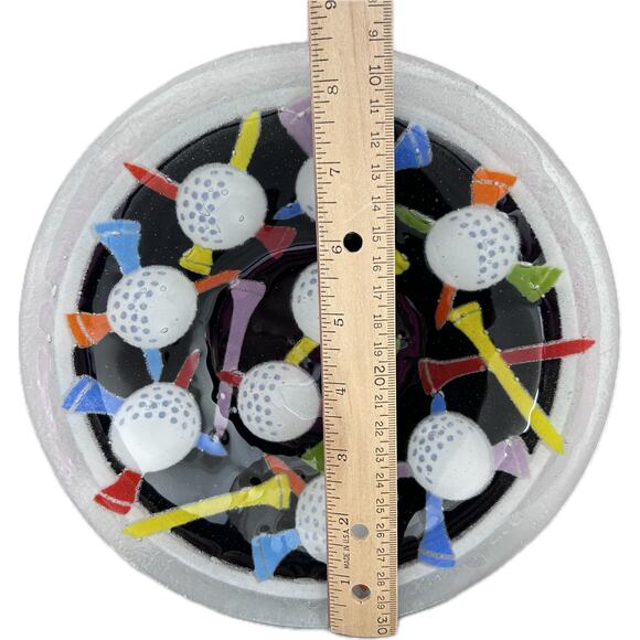 Peggy Karr TEES 8.5" Fused Art Glass Bowl Golf Balls & Tees 2003 - Picture 4 of 6